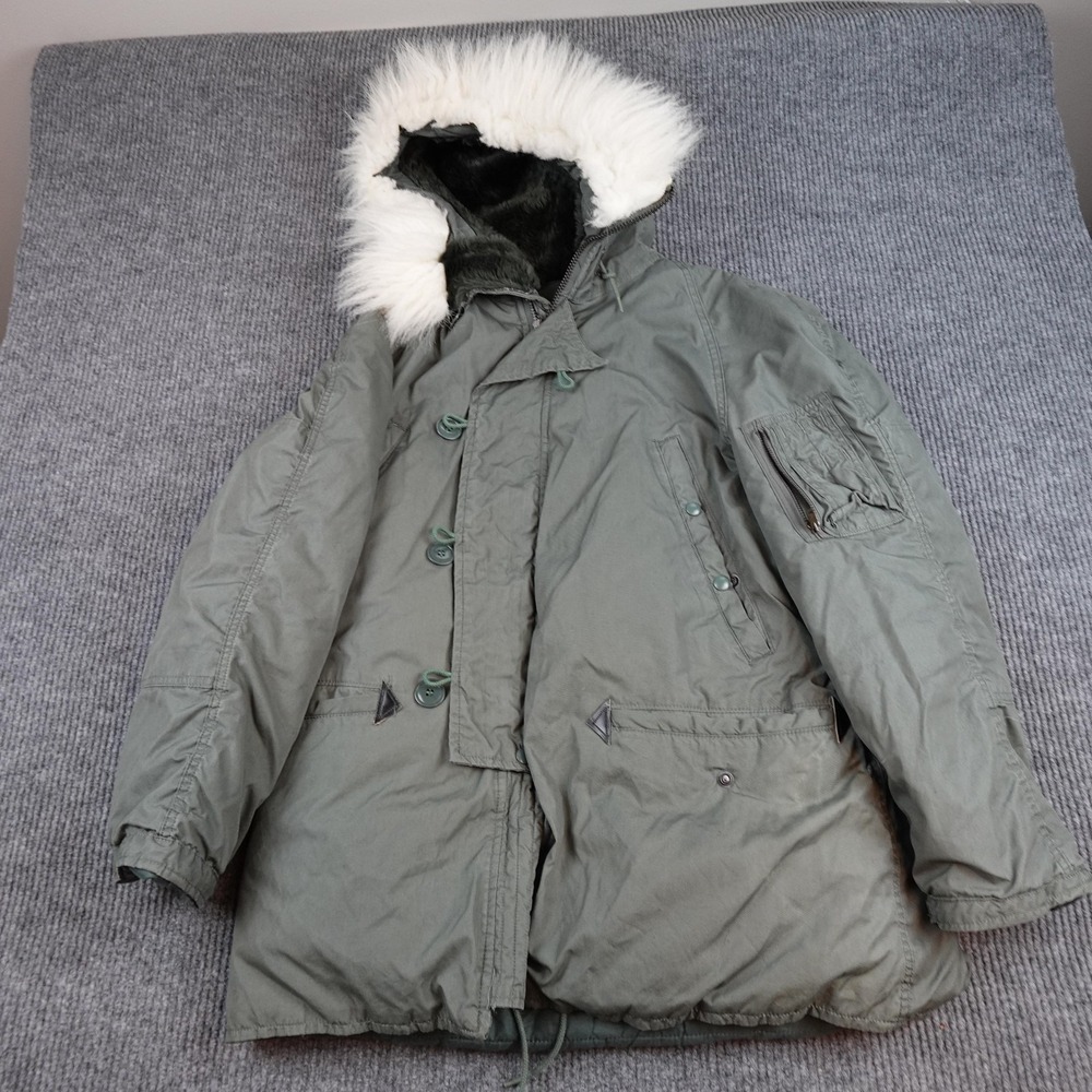 Vintage Military N-3B Parka Jacket Mens Medium Green Fur Hood 70s 80s Snorkel